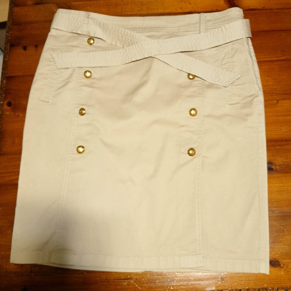 Ralph Lauren Cream Gold Mini‎ Pencil Skirt Size16W